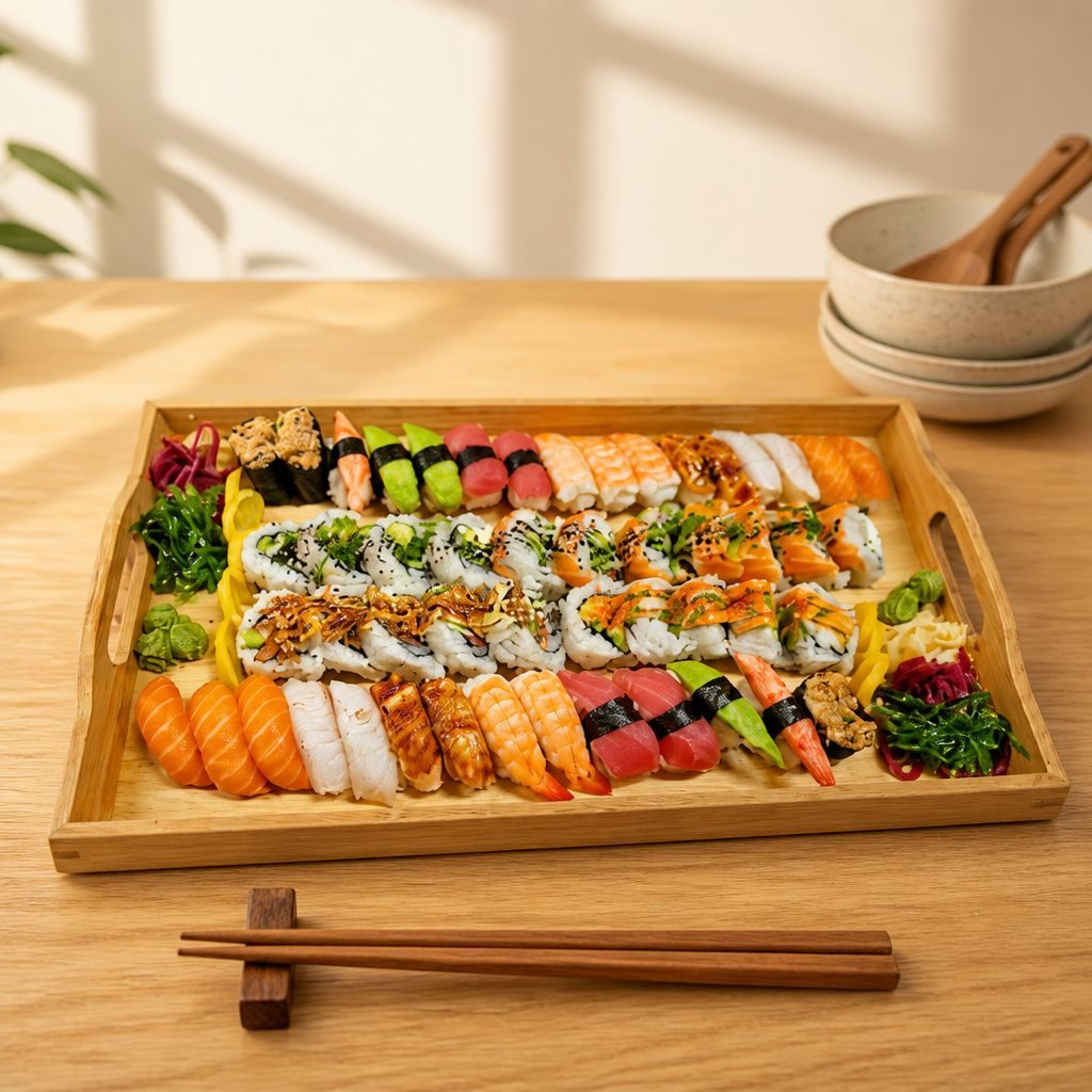Noggrant upplagd sushi-tallrik