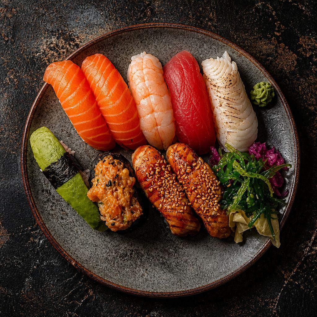 Blandat sushifat med nigiri och maki